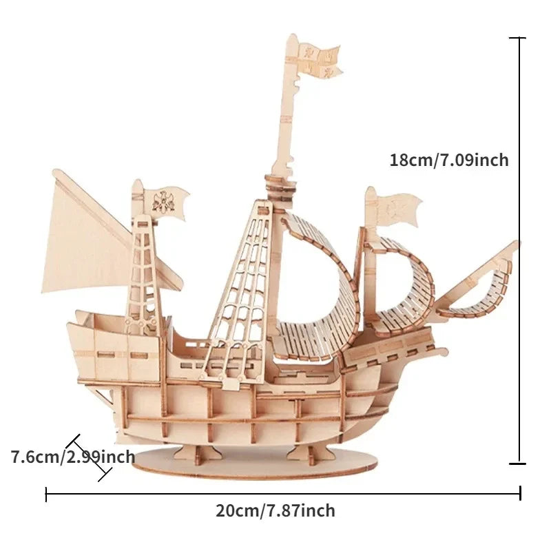 1PC 3D Sailboat Wooden Puzzle Assembly Model Puzzle DIY Wooden Crafts 3D Puzzle Gifts Desktop Decoration