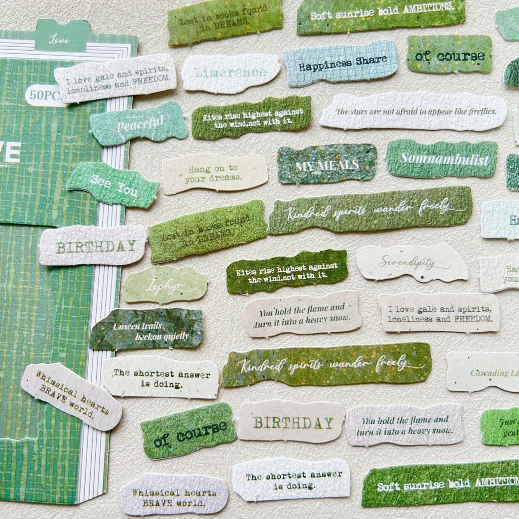 50 Pcs English Label Sticker Package | Junk Journal Scrapbook Embellishment Kit
