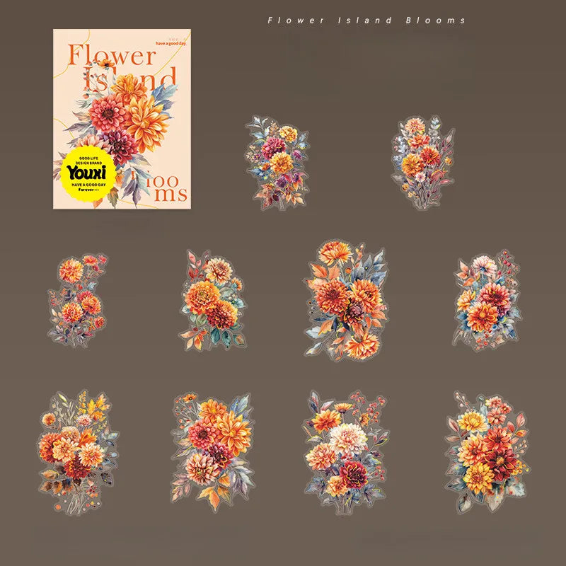 20 PET Flower Stickers for Scrapbooking | Transparent Adhesive Decorative Set