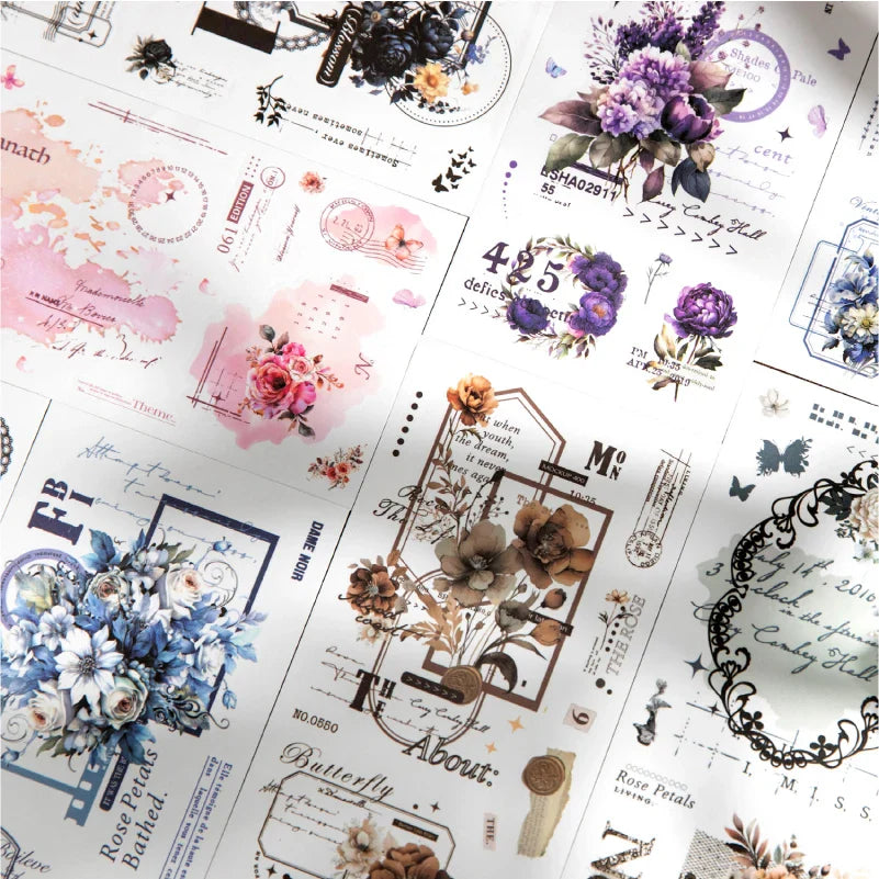 Journal GO 6pcs Vintage Flower Stickers | Fresh Plant Collage for Scrapbooking