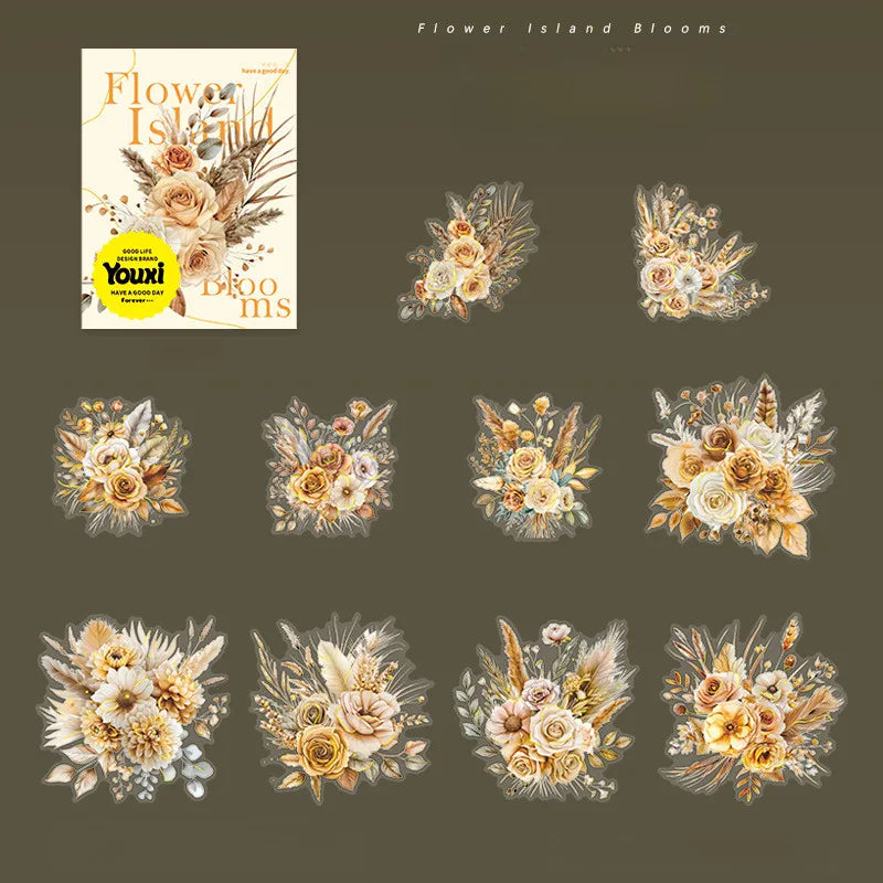 20 PET Flower Stickers for Scrapbooking | Transparent Adhesive Decorative Set