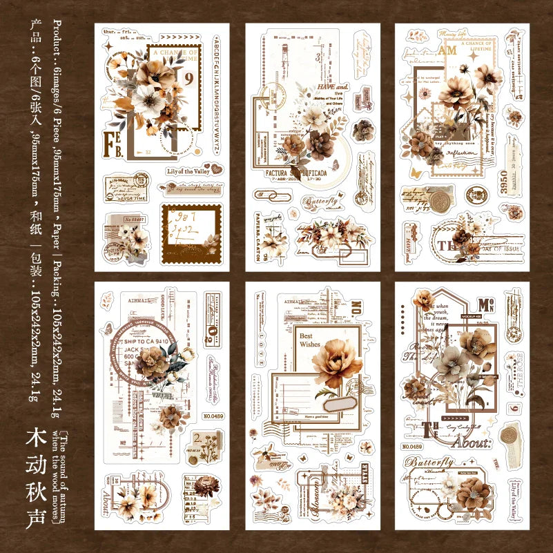 Journal GO 6pcs Vintage Flower Stickers | Fresh Plant Collage for Scrapbooking