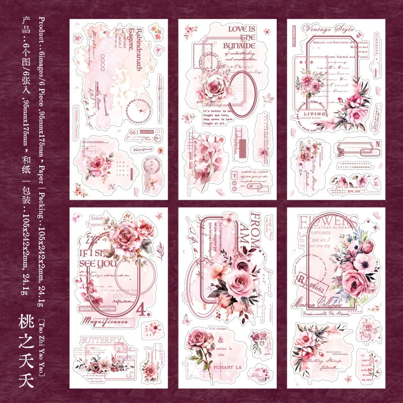 Journal GO 6pcs Vintage Flower Stickers | Fresh Plant Collage for Scrapbooking
