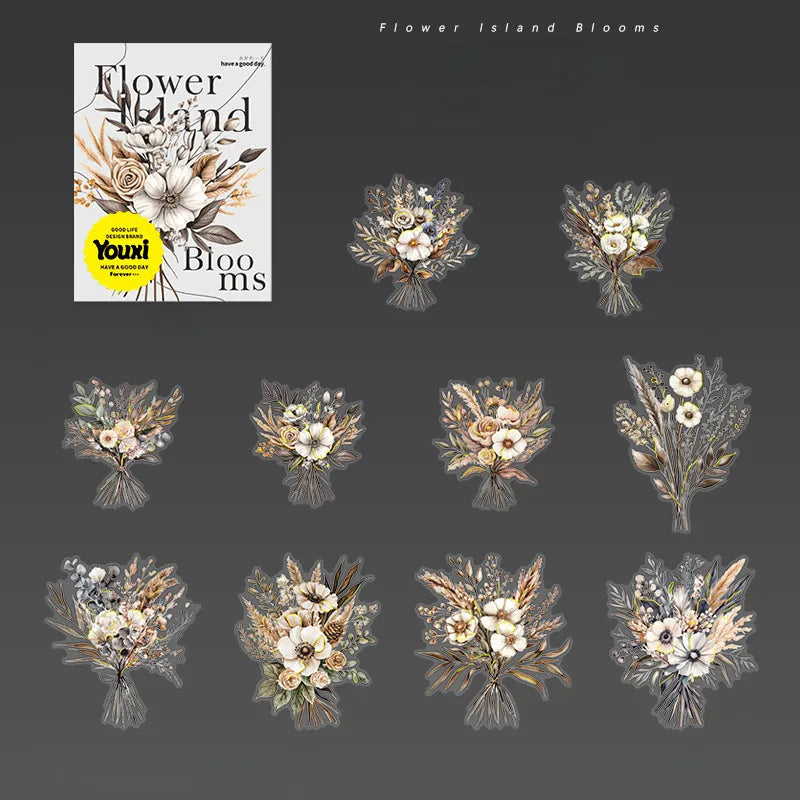 20 PET Flower Stickers for Scrapbooking | Transparent Adhesive Decorative Set