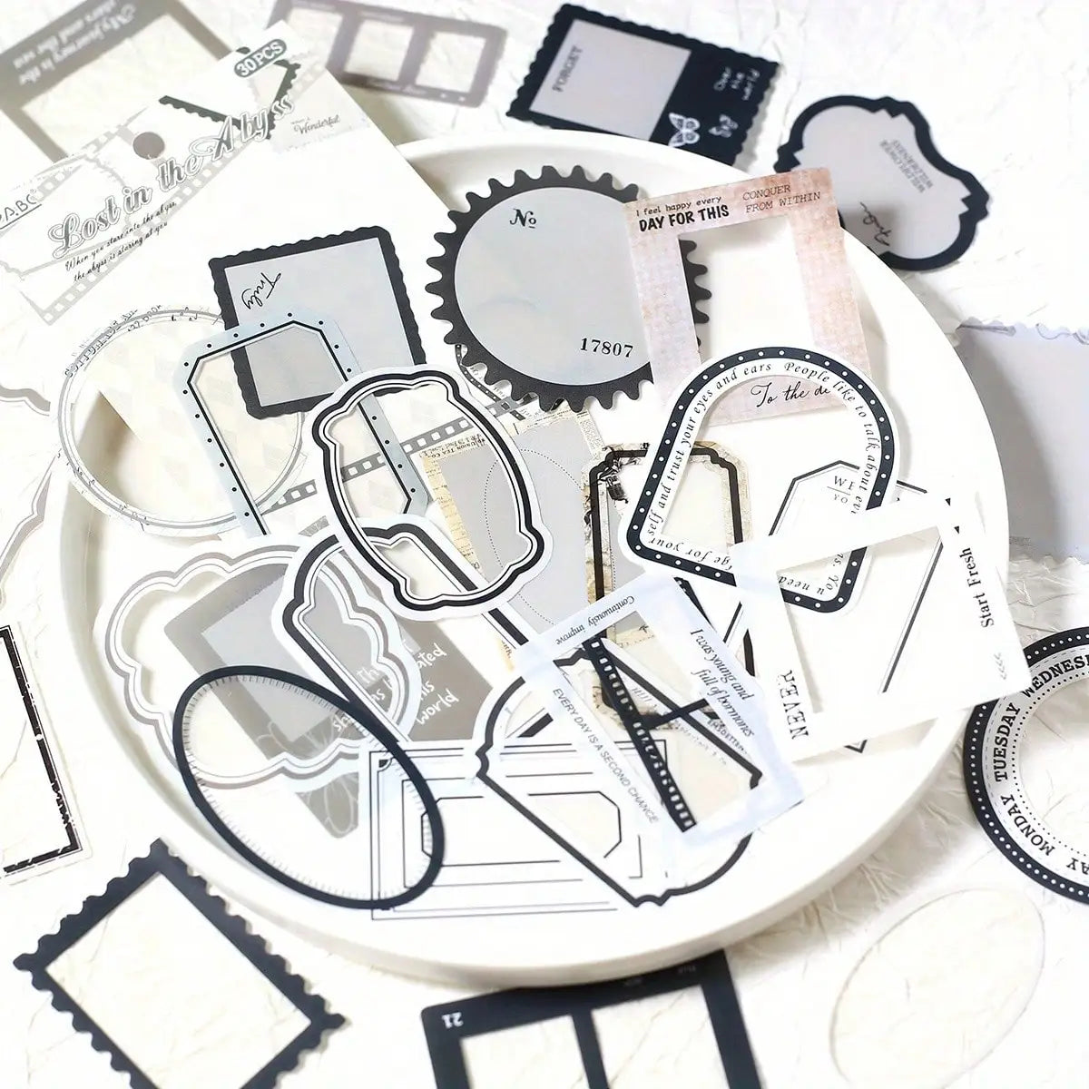 30pcs Transparent PET Frame Stickers | Scrapbooking and Journaling Decorative Supplies
