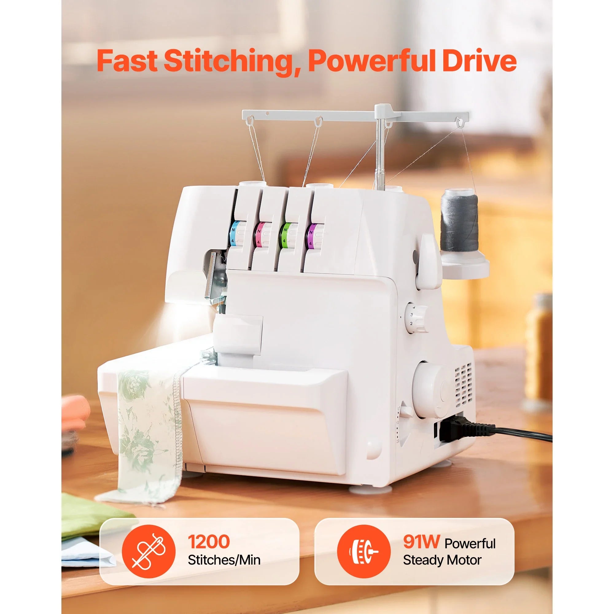 SucceBuy Serger Overlock Sewing Machine 1250 SPM 2-3-4 Thread