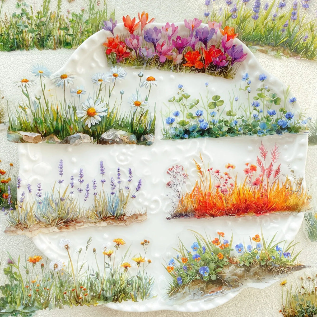 20pcs Flower PET Stickers for Scrapbooking | Green Plants Decorative Stickers