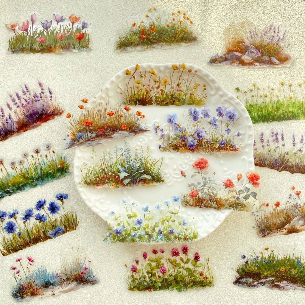 20pcs Flower PET Stickers for Scrapbooking | Green Plants Decorative Stickers