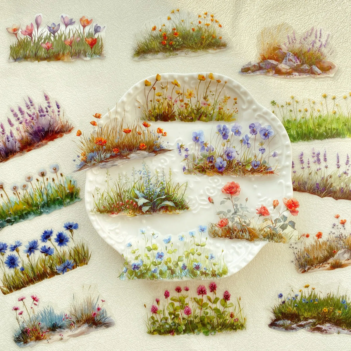 20pcs Flower PET Stickers for Scrapbooking | Green Plants Decorative Stickers