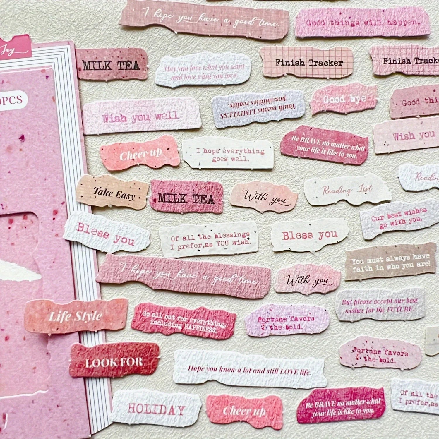 50 Pcs English Label Sticker Package | Junk Journal Scrapbook Embellishment Kit