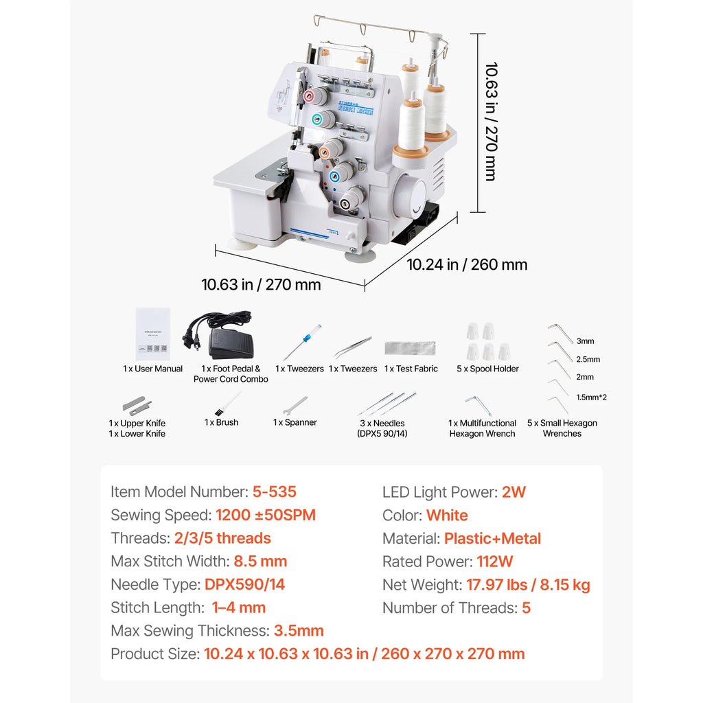 SucceBuy Serger Overlock Sewing Machine 1250 SPM 2-3-4 Thread