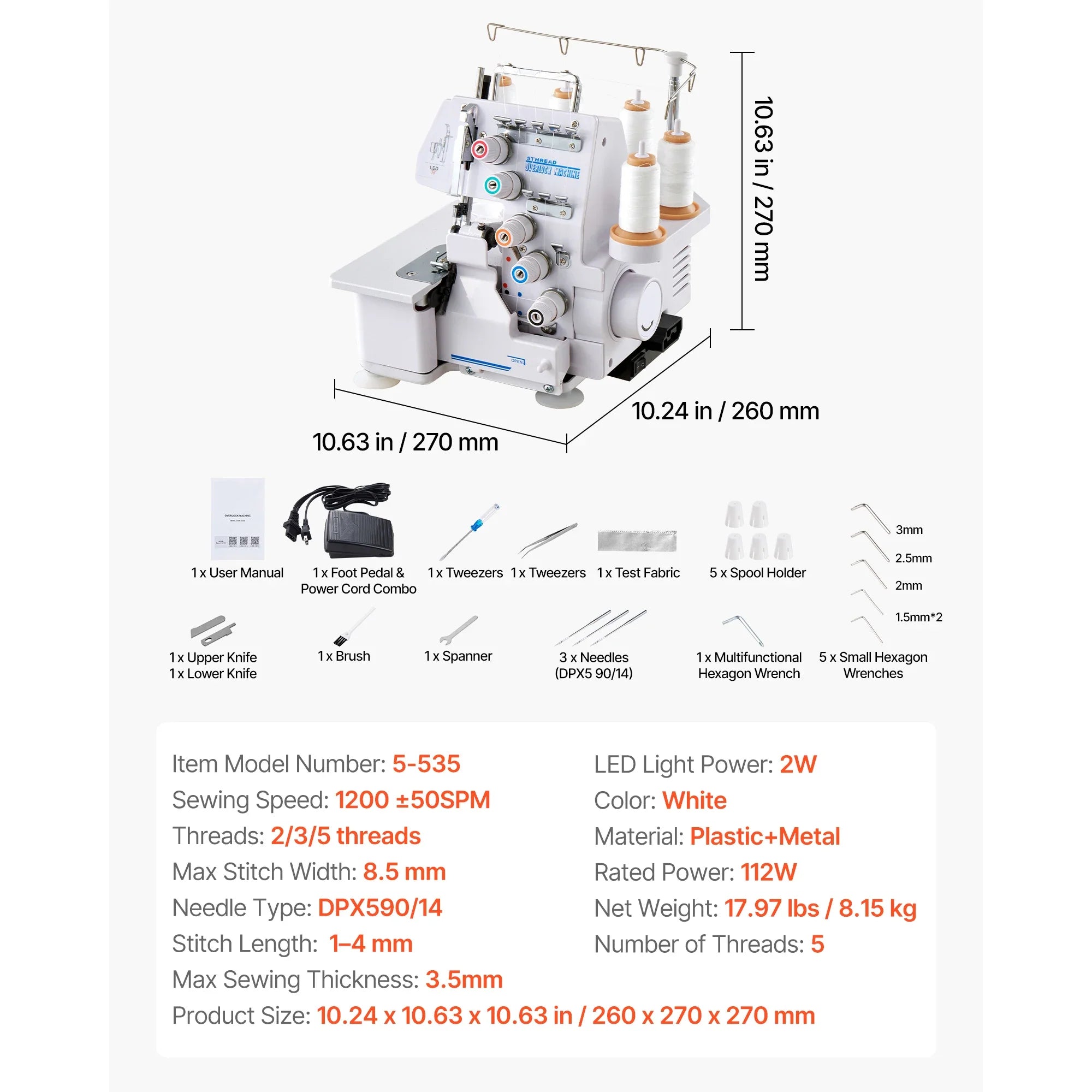 SucceBuy Serger Overlock Sewing Machine 1250 SPM 2-3-4 Thread