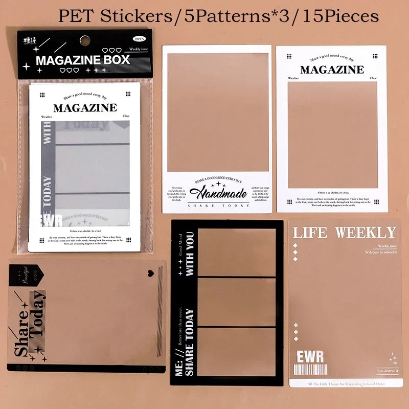 Journamm 15pcs Transparent PET Frame Stickers for Junk Journal | Vintage Scrapbooking Collage
