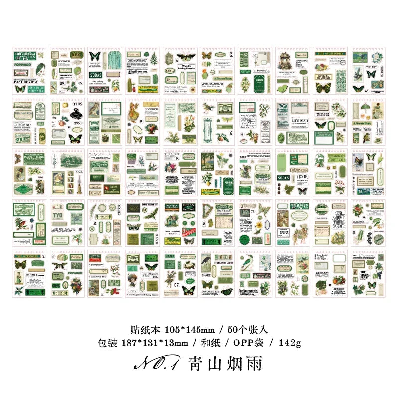 Vintage Collage Paper Stickers | 50 Sheets Retro Washi Tape Sticker Pack