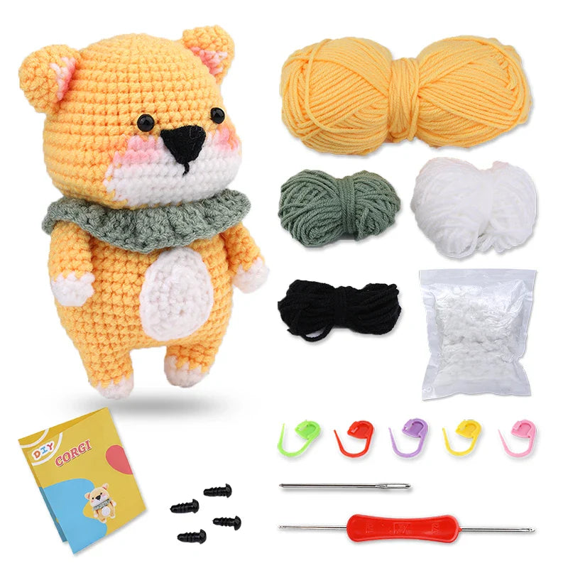KRABALL Crochet Animal Kit for Beginners With Video Tutorial Cotton Knitting Yarn Thread Needles Hook Knit Tool Set DIY Craft