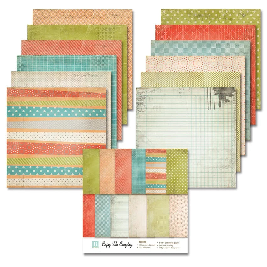 24 Sheets Craft Paper Pads for Scrapbooking and Card Making | Mixed Pattern Background Paper