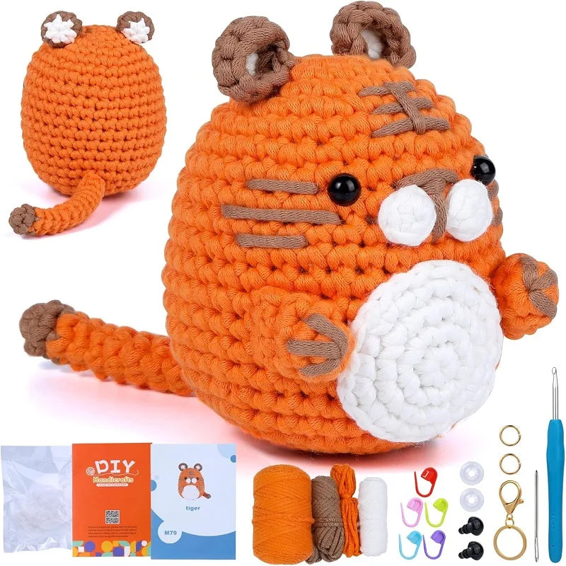 KRABALL Crochet Animal Kit for Beginners With Video Tutorial Cotton Knitting Yarn Thread Needles Hook Knit Tool Set DIY Craft