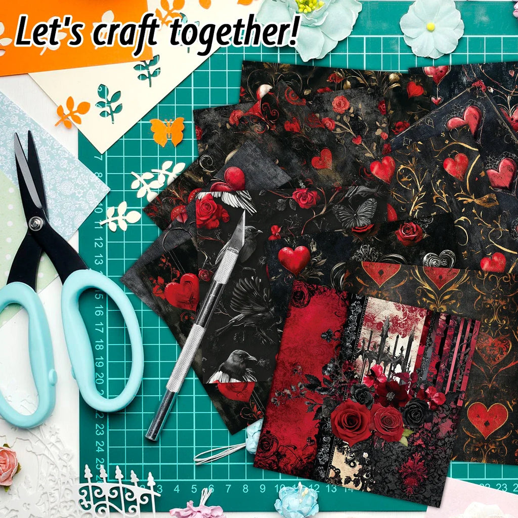 12pcs Gothic Love Themes Decor Paper | Valentine's Day Gift Wrapping and Scrapbooking Supplies