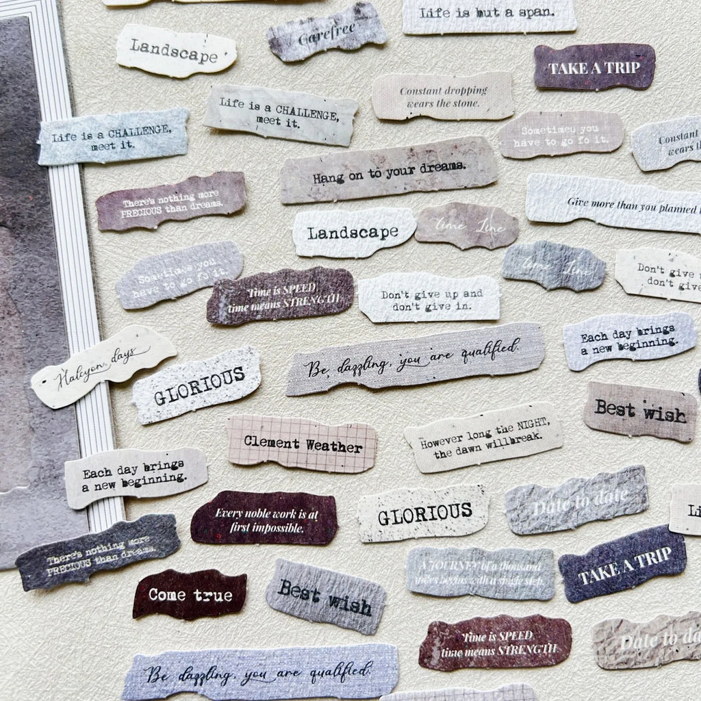 50 Pcs English Label Sticker Package | Junk Journal Scrapbook Embellishment Kit