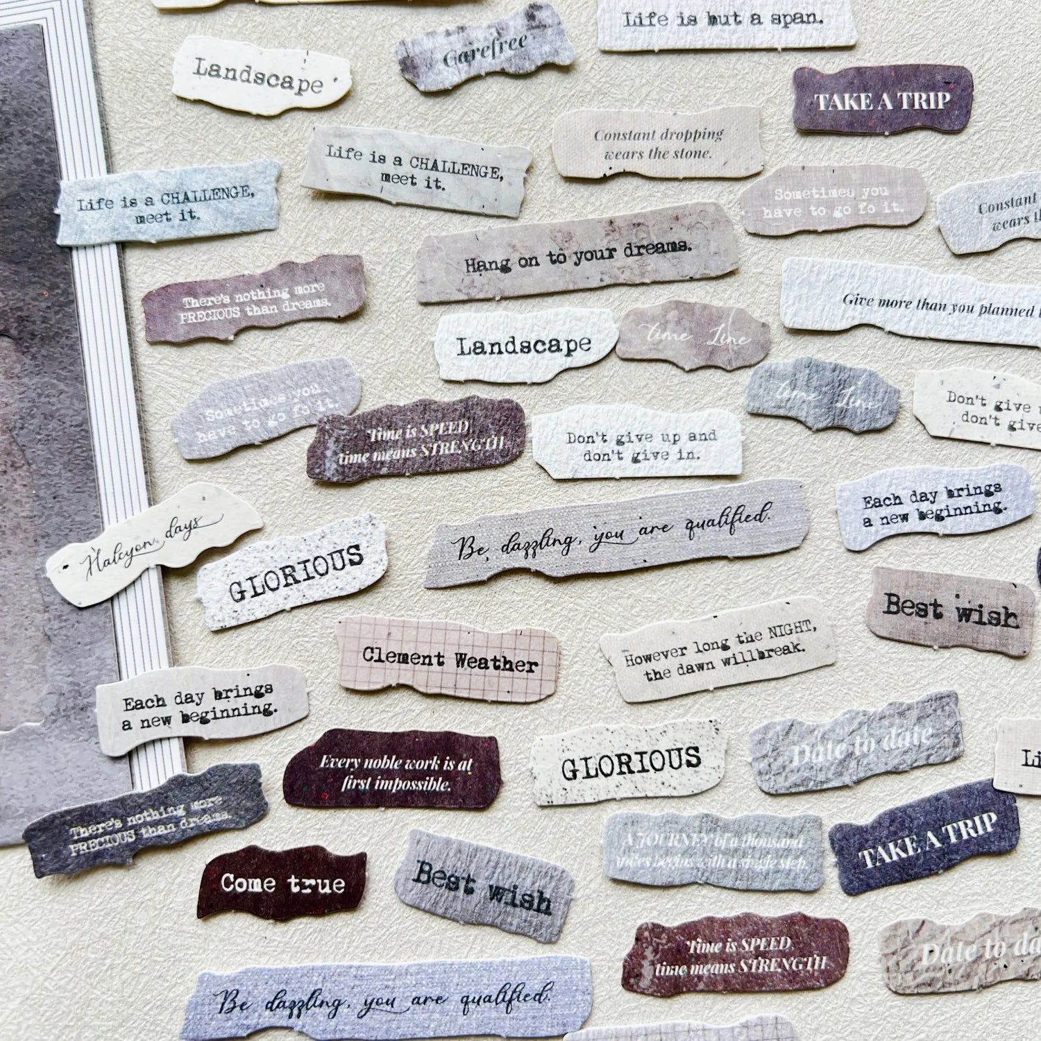 50 Pcs English Label Sticker Package | Junk Journal Scrapbook Embellishment Kit