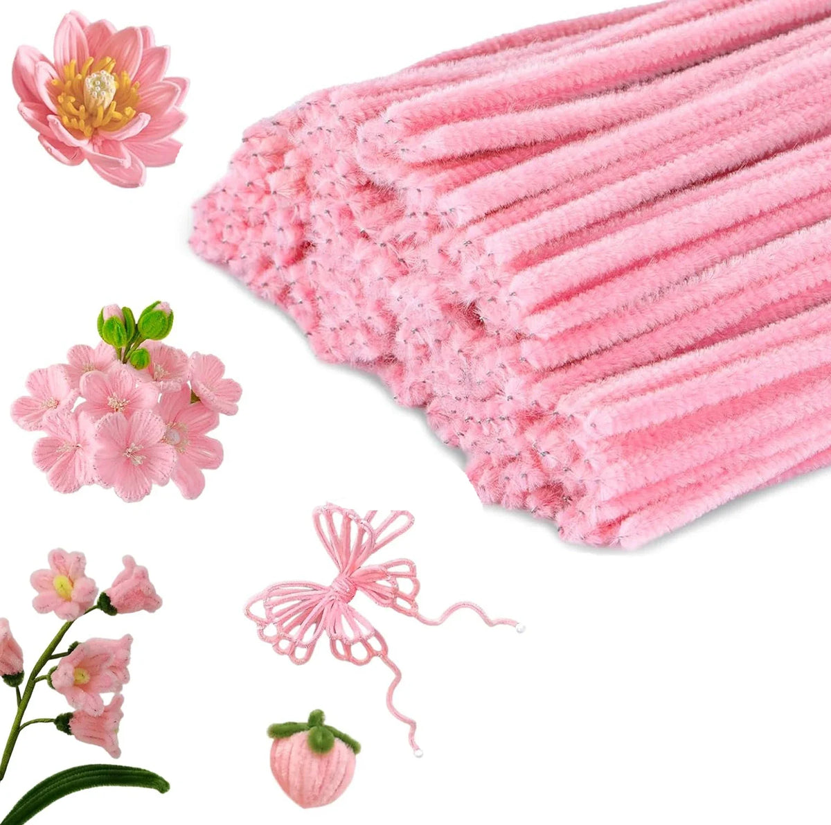 100pcs Pink Pipe Cleaners | Chenille Stems for Art and Craft Supplies