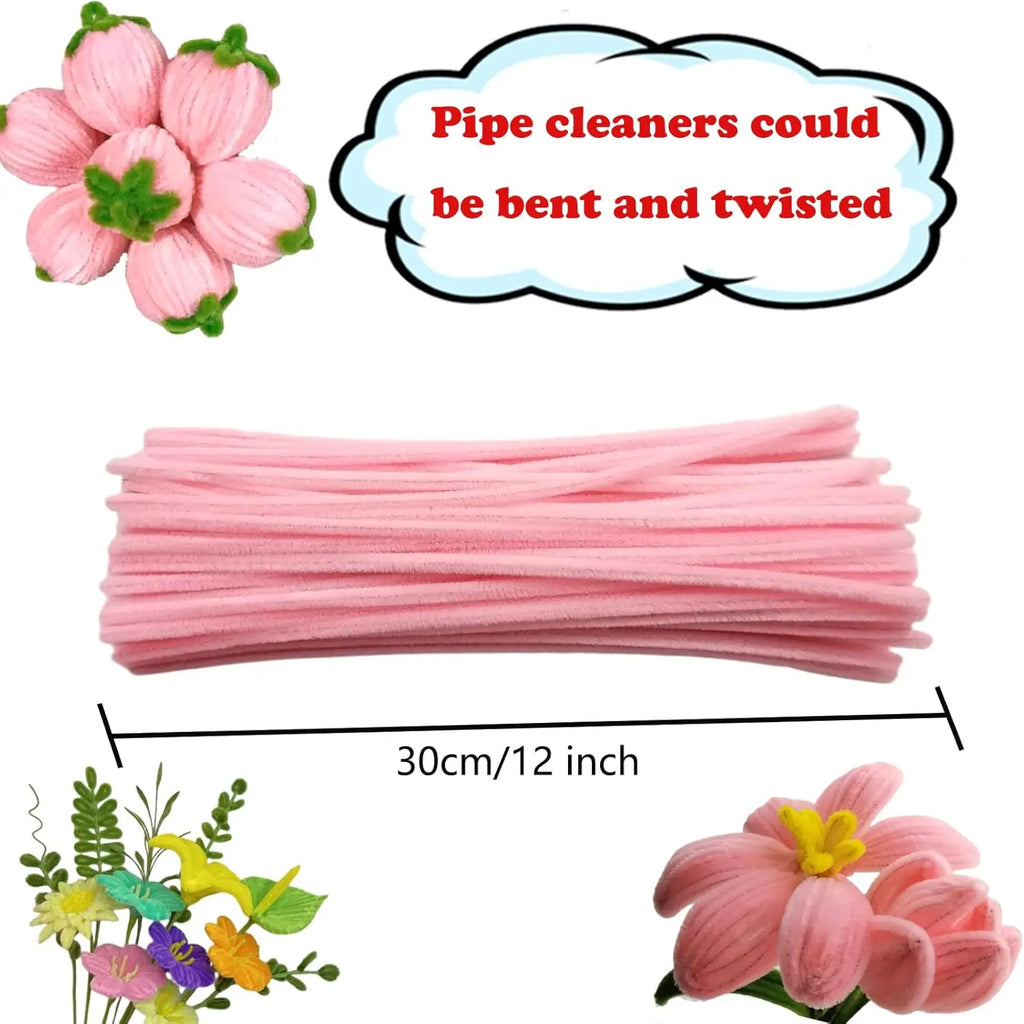 100pcs Pink Pipe Cleaners | Chenille Stems for Art and Craft Supplies