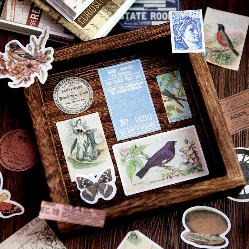 Vintage Collage Paper Stickers | 50 Sheets Retro Washi Tape Sticker Pack