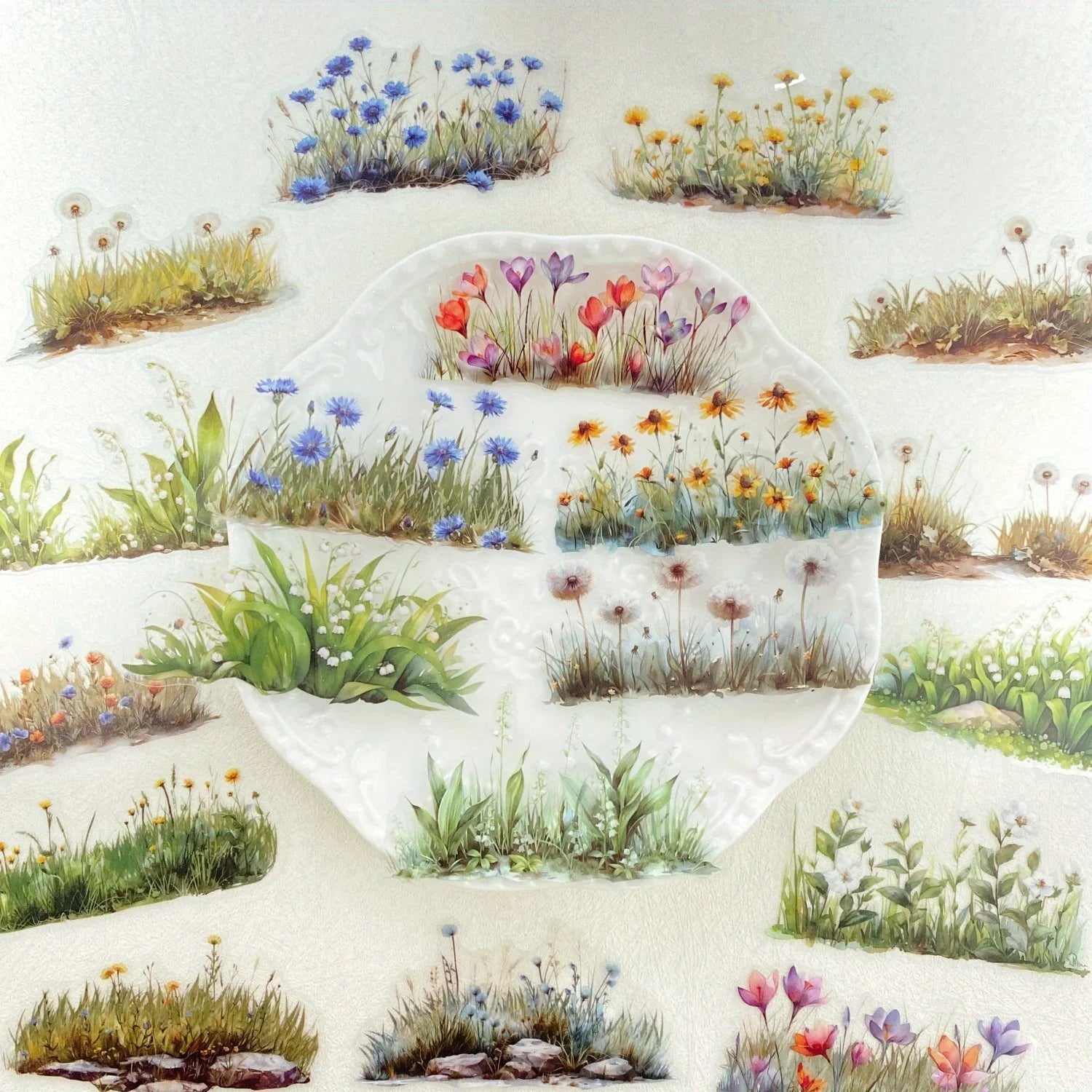 20pcs Flower PET Stickers for Scrapbooking | Green Plants Decorative Stickers
