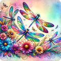 Stained Glass Dragonfly Florals Fabric Panel 2