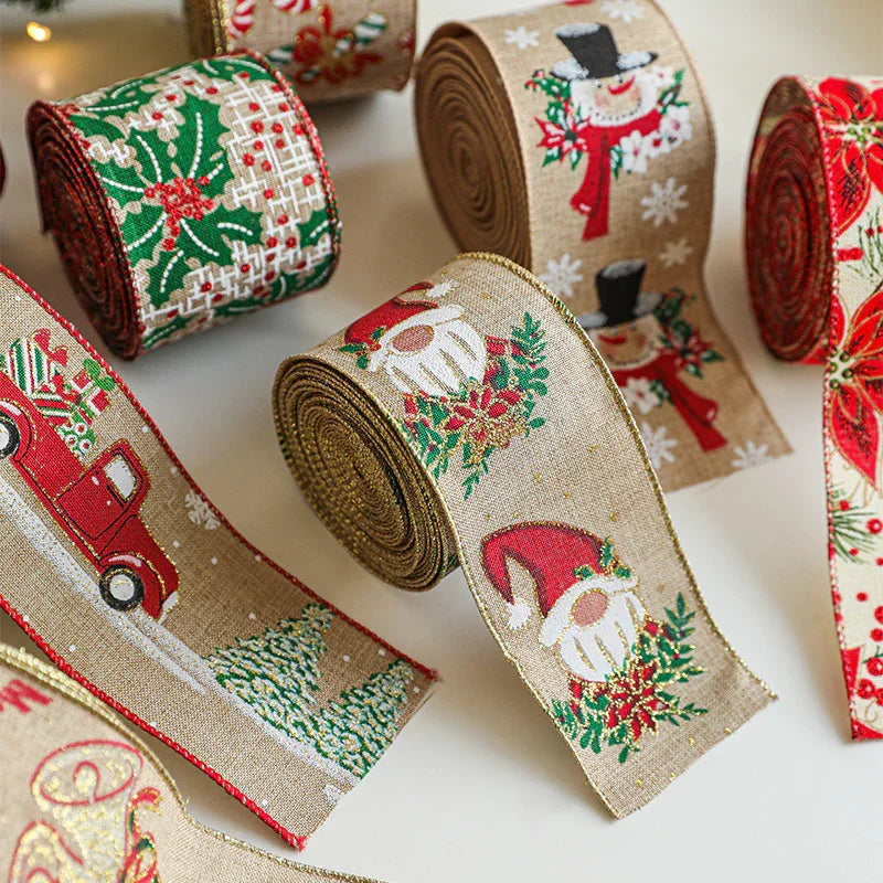 Burlap Christmas Ribbons with Wired Edge for Crafts