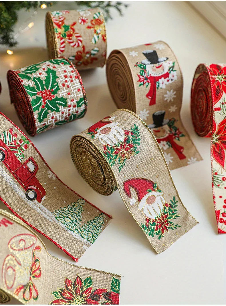 Burlap Christmas Ribbons with Wired Edge for Crafts