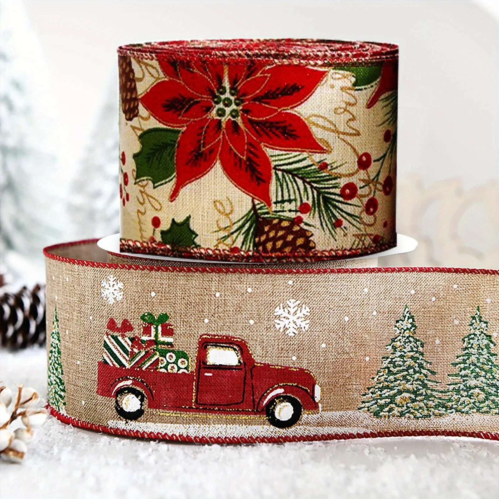 Burlap Christmas Ribbons with Wired Edge for Crafts