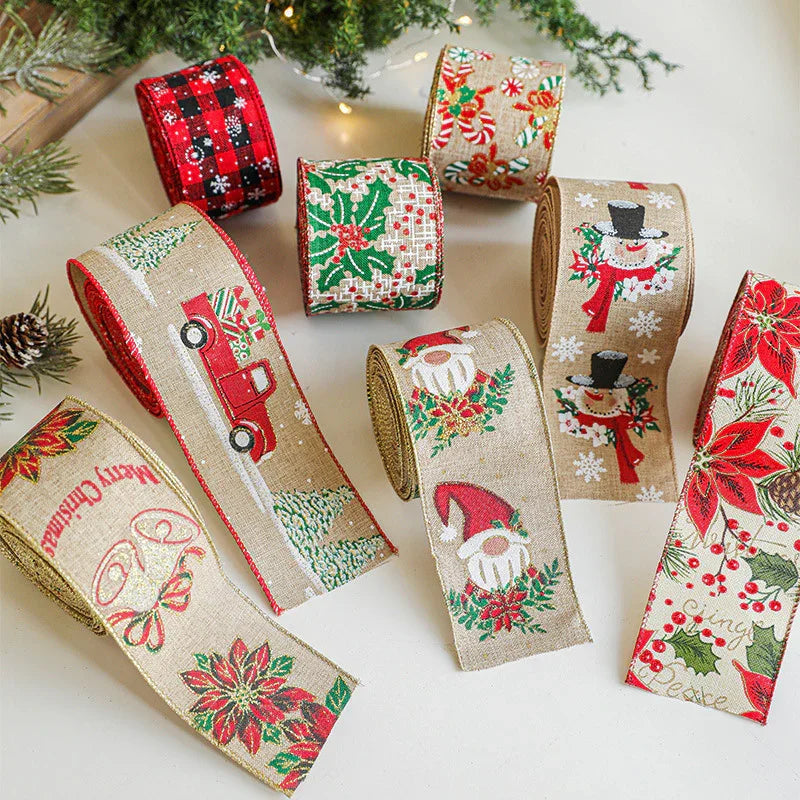 Burlap Christmas Ribbons with Wired Edge for Crafts