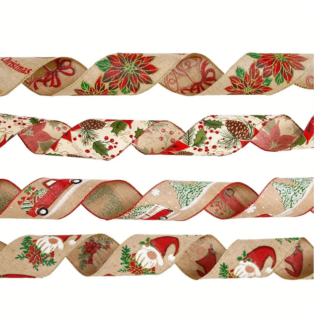 Burlap Christmas Ribbons with Wired Edge for Crafts