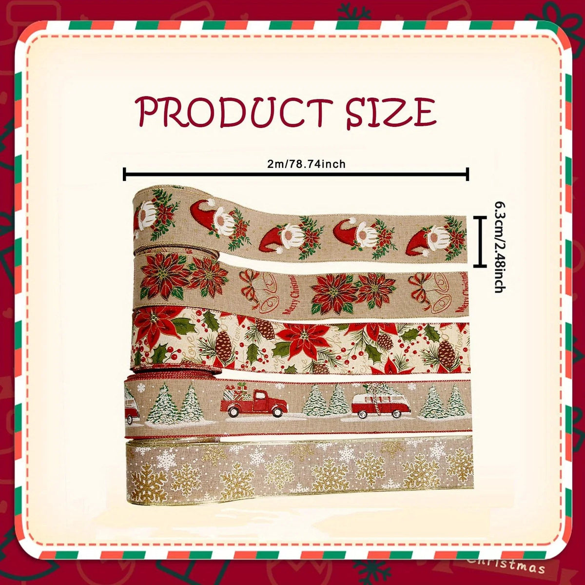 Burlap Christmas Ribbons with Wired Edge for Crafts