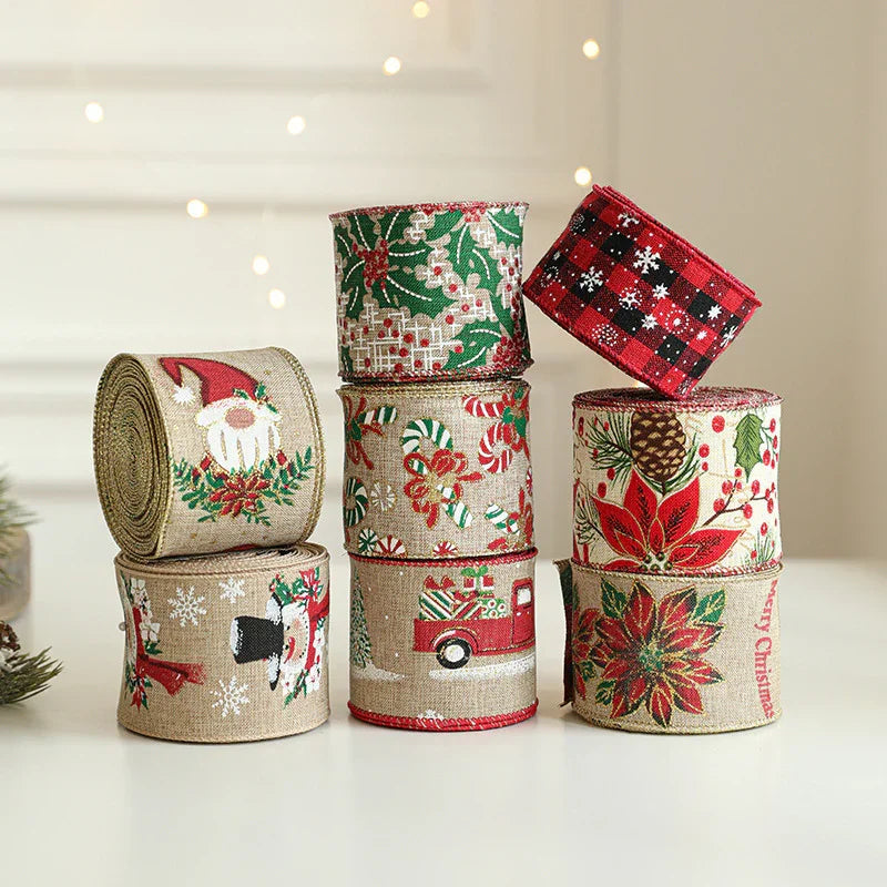 Burlap Christmas Ribbons with Wired Edge for Crafts