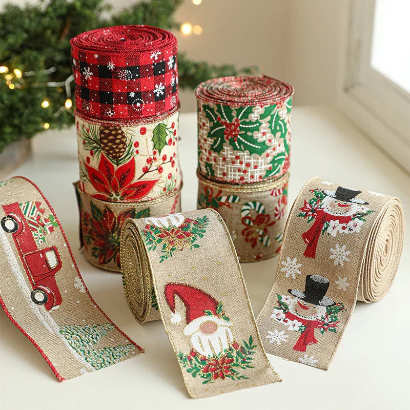 Burlap Christmas Ribbons with Wired Edge for Crafts
