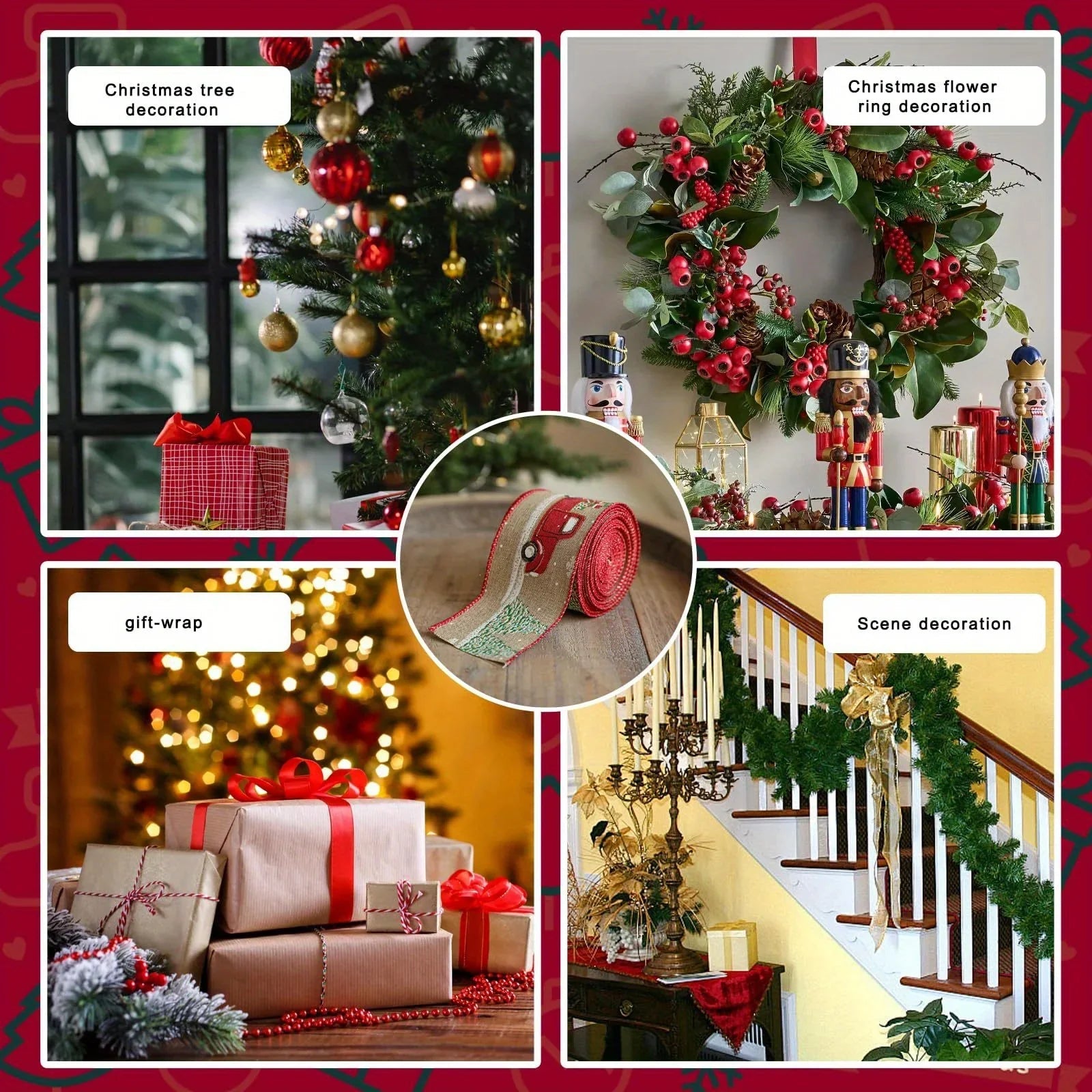 Burlap Christmas Ribbons with Wired Edge for Crafts