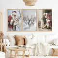 Holiday Wall Art Set of 3 – Santa, Reindeer, Christmas Tree Prints